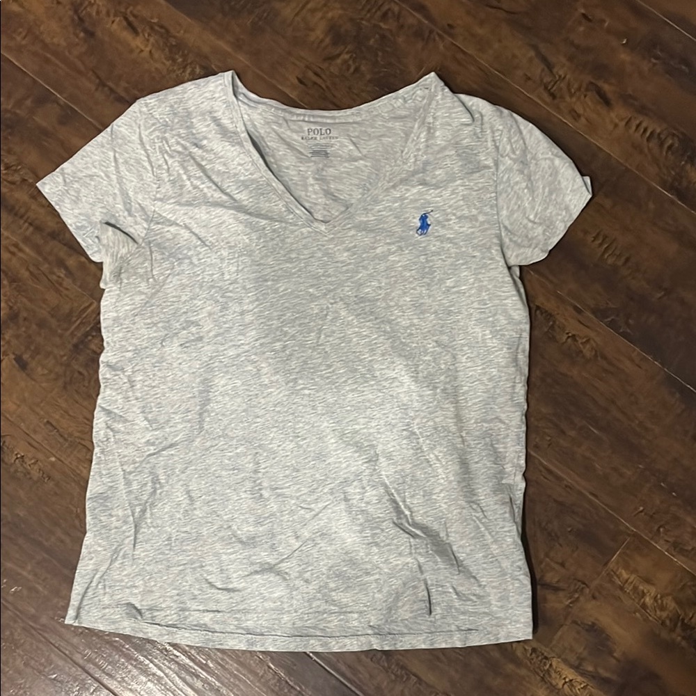 Polo by Ralph Lauren Women's Gray V-Neck T-Shirt